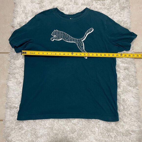 PUMA Mens XLarge Teal Short Sleeve Logo Graphic Print Shirt - Picture 4 of 5